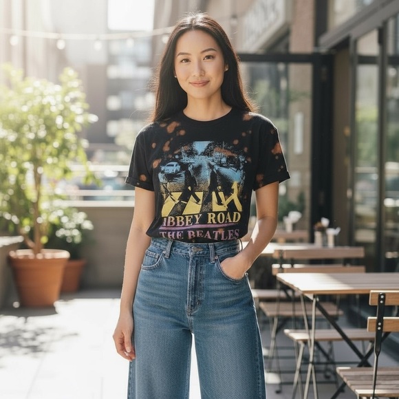 THE BEATLES Abbey Road custom acid wash tee women's size small - Picture 1 of 5